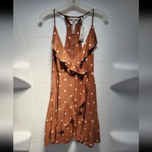 Kimchi Blue Back Lace Up Dress Brown with White Polka Dots Womens Size 6 NWT